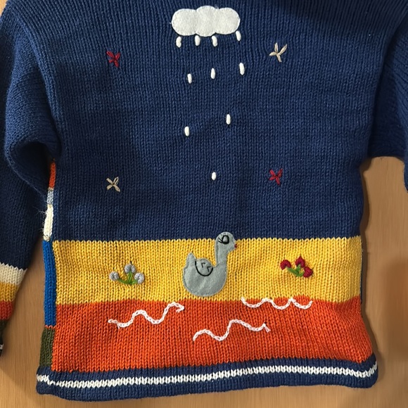 Youth Kids Colorful Embroidered Full Zip Hooded Sweater Sun Cloud Animal Small - Picture 8 of 8